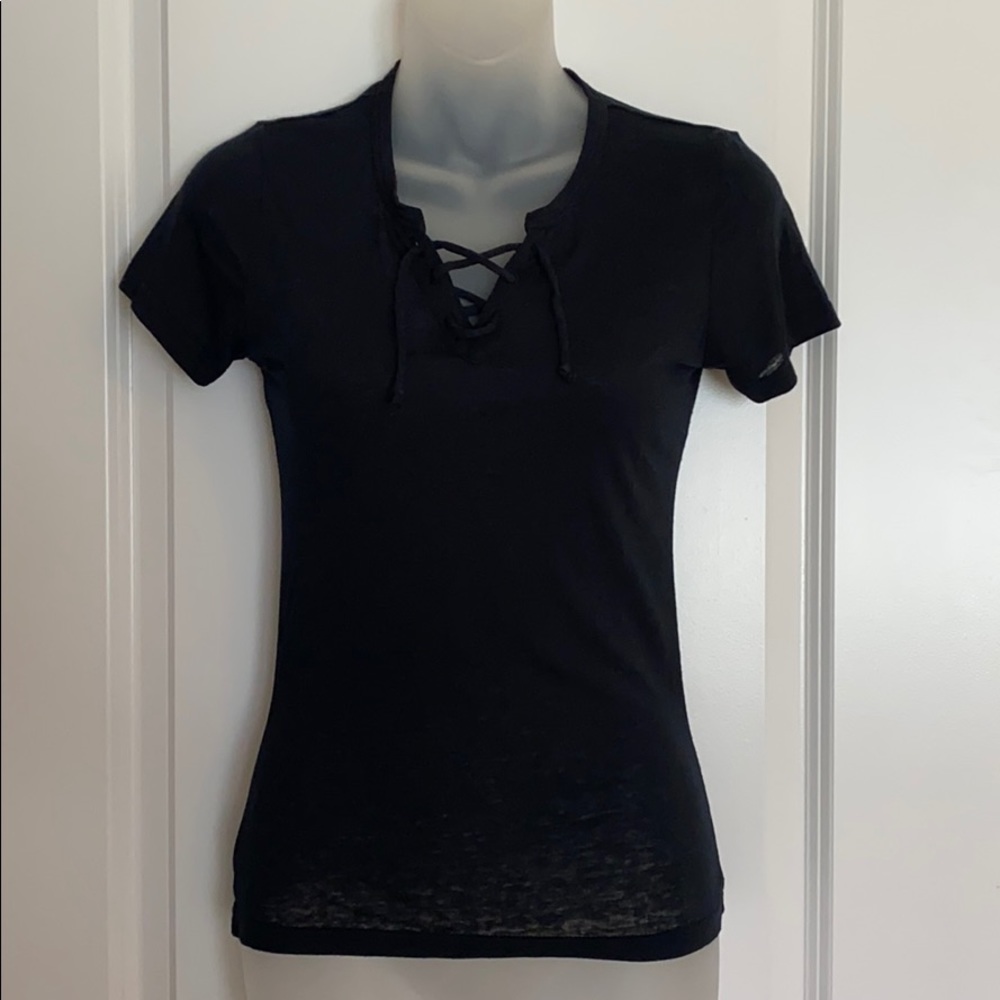 Rue21 Black Lace Up Cotton Tee